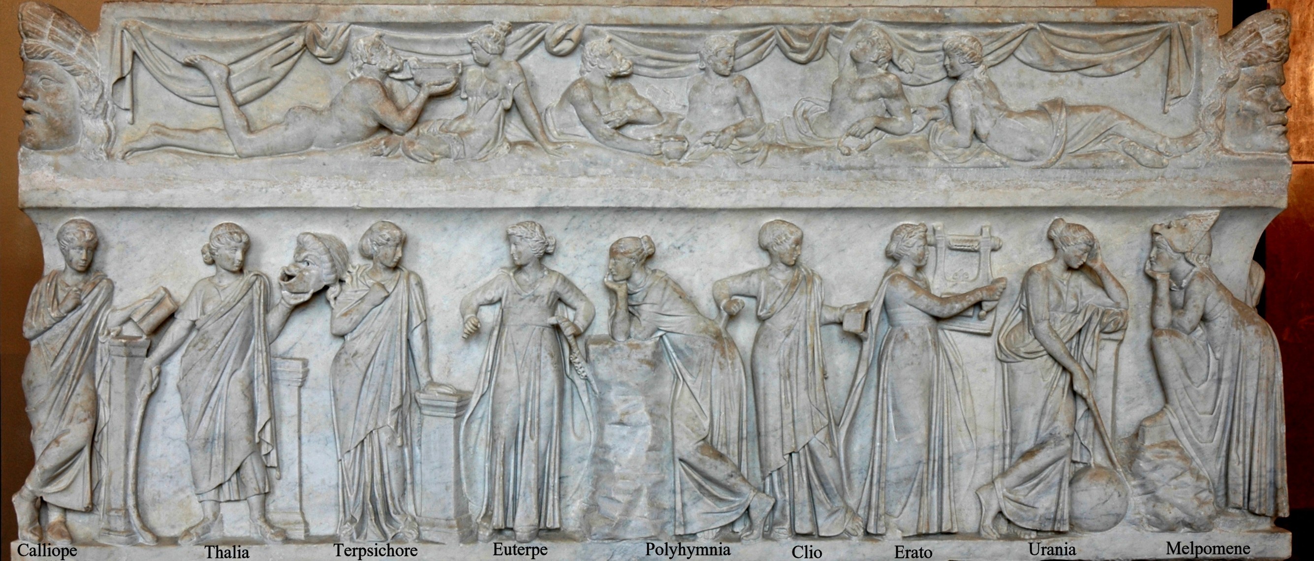 The nine Muses on a Roman sarcophagus, Louvre, Paris (2nd cent. A.D.)