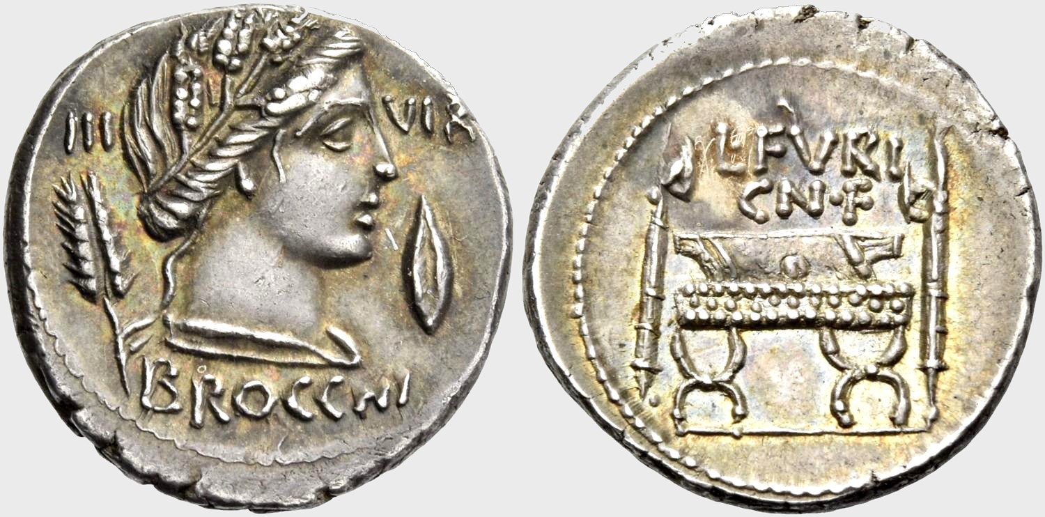 The curule chair of a Roman magistrate, flanked by the fasces